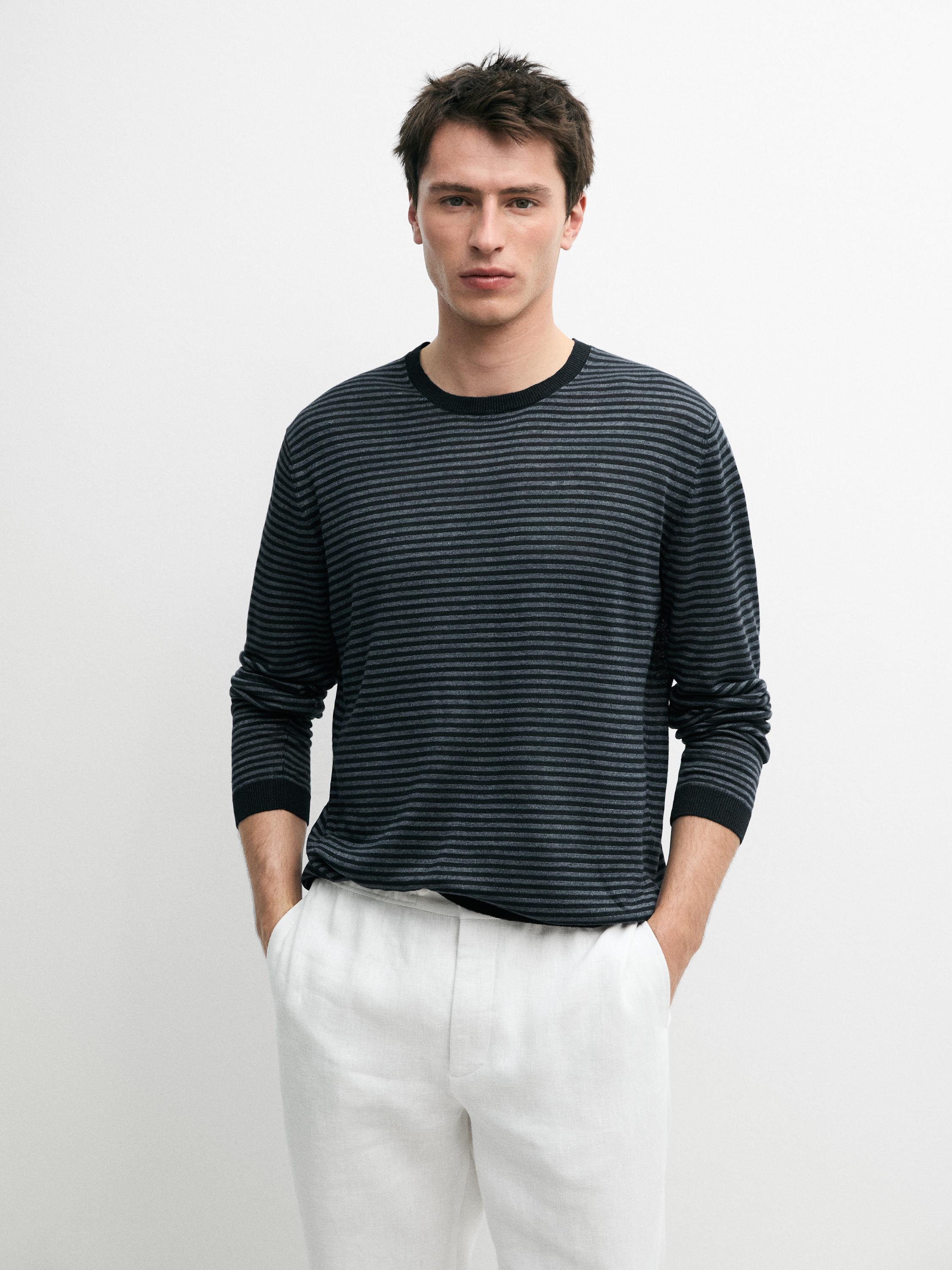Linen sweater with striped detail